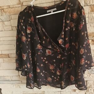 Daniel Rainn Floral Black Sheer Top